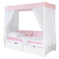 Postelja Z Baldahinom Lino, 90x200, Bela, Roza, 2 Predala - roza/bela, Moderno, les (90/200cm) - MID.YOU