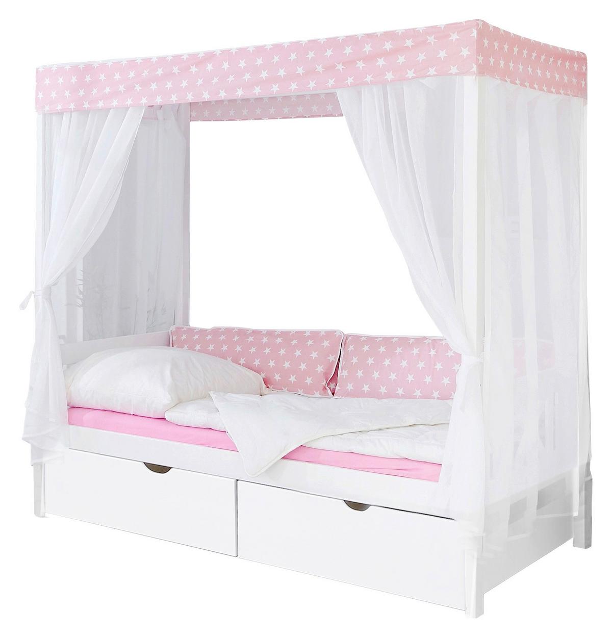 Postelja Z Baldahinom Lino, 90x200, Bela, Roza, 2 Predala - roza/bela, Moderno, les (90/200cm) - MID.YOU