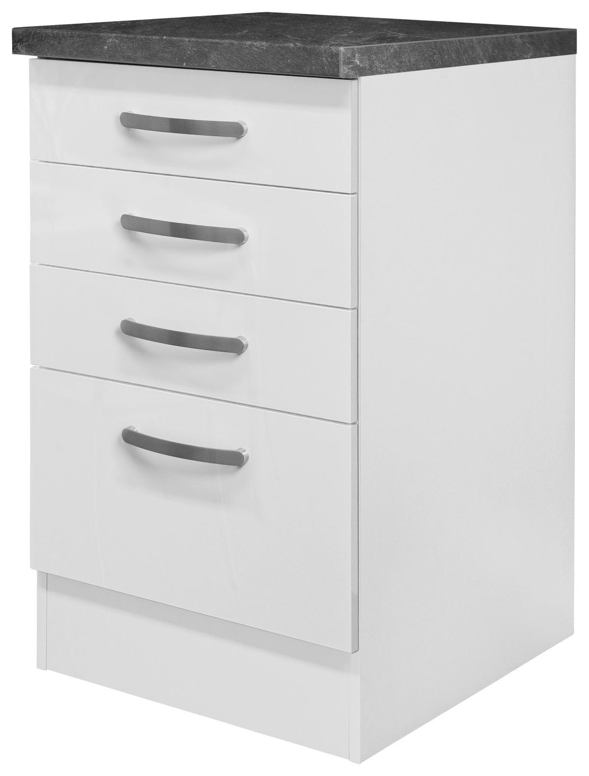 Küchenunterschrank Alba ca. 50x86 cm Weiß Hochglanz - Edelstahlfarben/Weiß Hochglanz, MODERN, Holzwerkstoff/Metall (50/86/60cm) - FlexWell