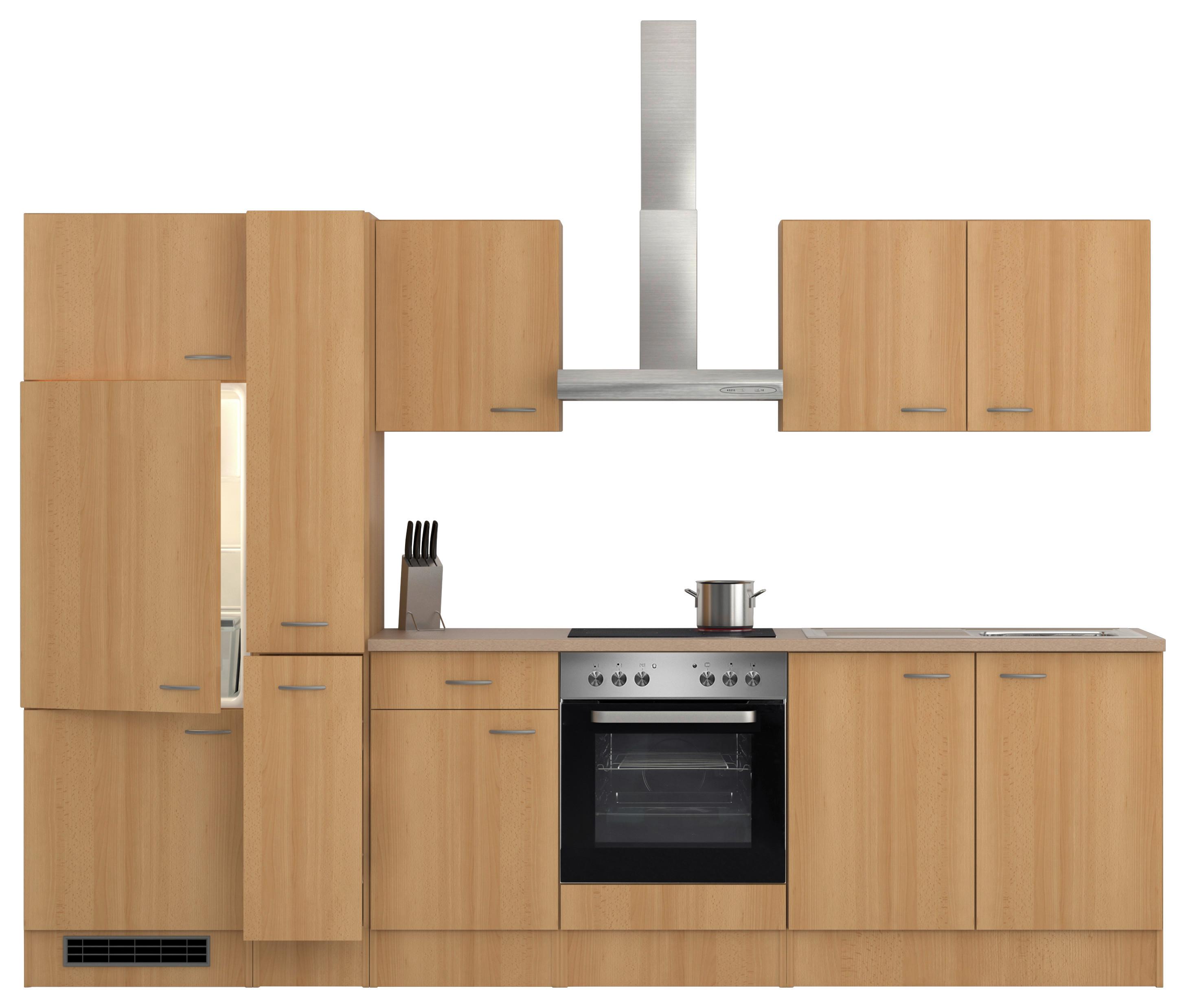 Kuhinjski Blok Z Aparati Nano, Barva Bukve - barve nerjavečega jekla/barve bukve, Moderno, umetna masa/leseni material (300cm) - FlexWell