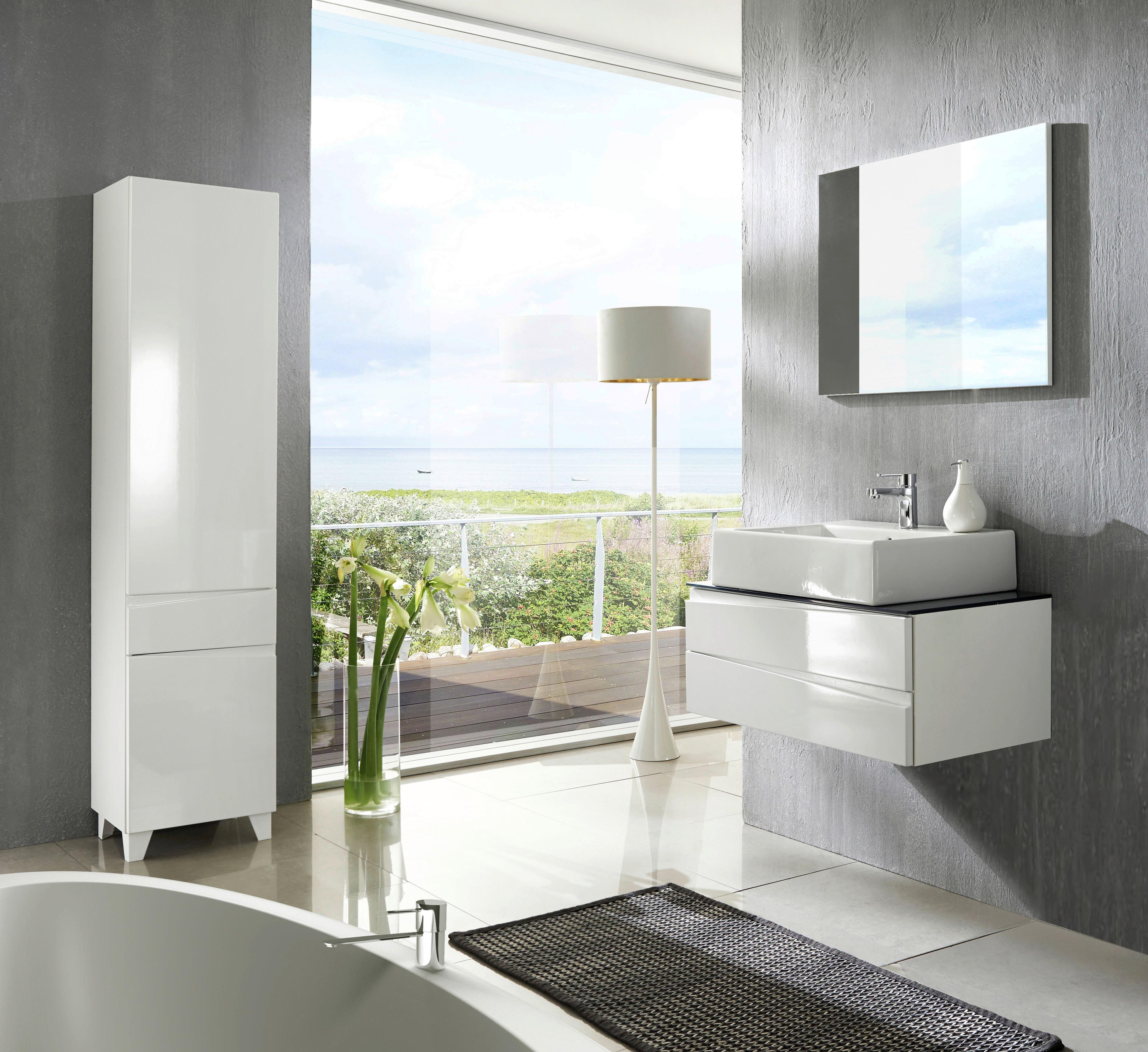 Waschbeckenunterschrank Shape ca. 80x33x47cm Weiß/Grau - Weiß Hochglanz/Grau, MODERN, Glas/Holzwerkstoff (80/33/47cm) - MID.YOU