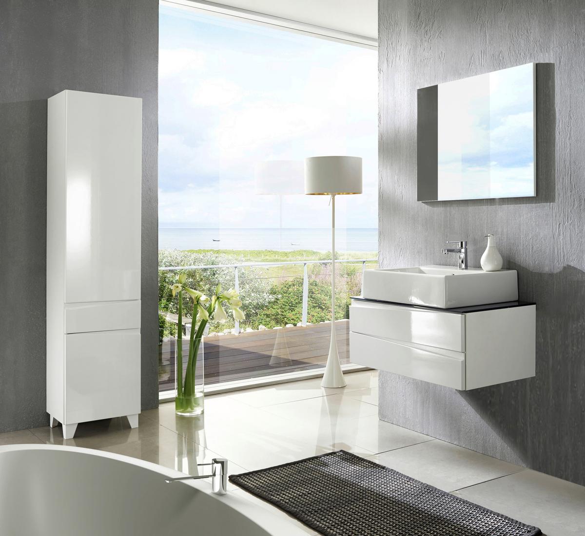 Waschbeckenunterschrank Shape ca. 80x33x47cm Weiß/Grau - Weiß Hochglanz/Grau, MODERN, Glas/Holzwerkstoff (80/33/47cm) - MID.YOU