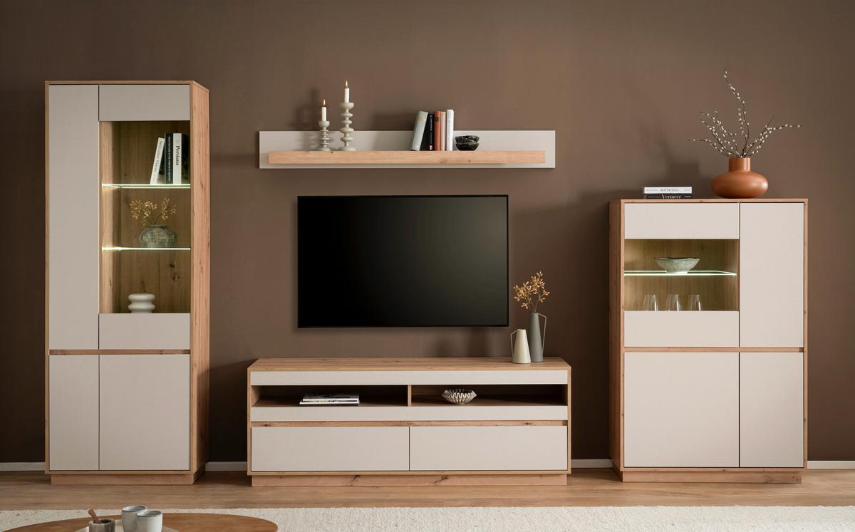 WOHNWAND SONORA - Kaschmir/Eiche Artisan, Design, Glas/Holzwerkstoff (342/205/40cm) - MID.YOU
