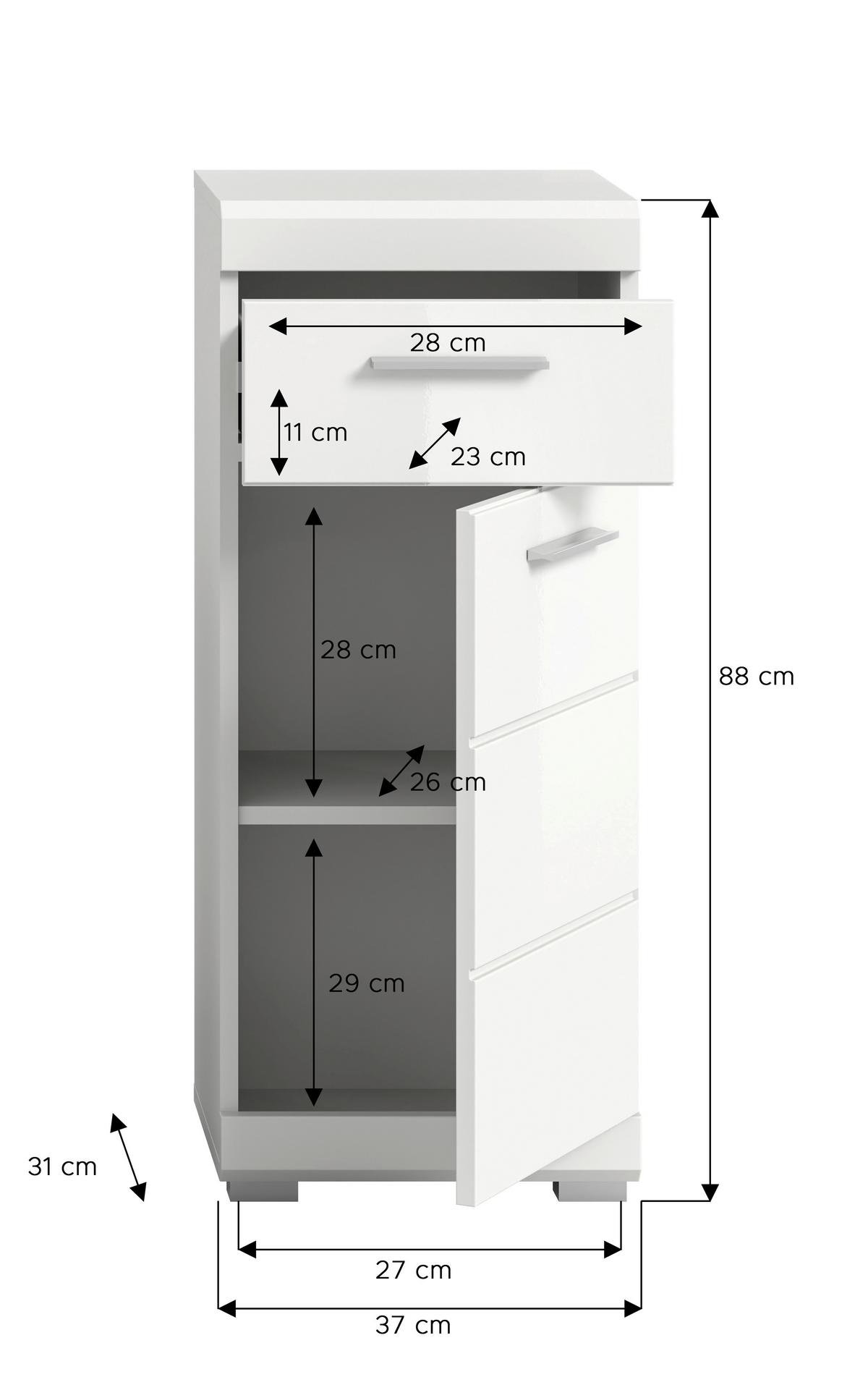Spodnja Omarica Scout, Bela - srebrne barve/bela, Moderno, umetna masa/leseni material (37/88/31cm) - MID.YOU
