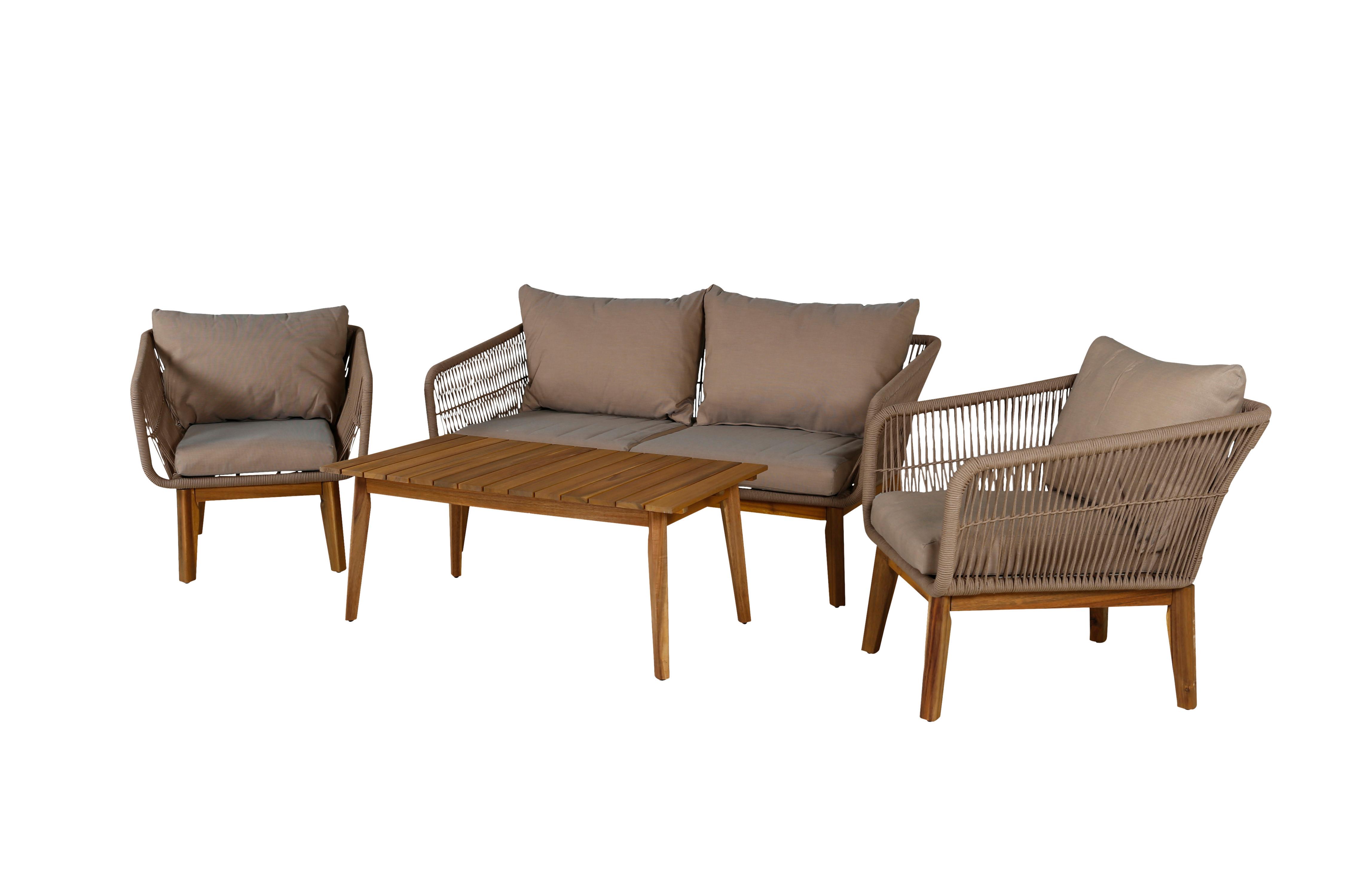 LOUNGEGARNITUR CHANIA - Beige/Akaziefarben, KONVENTIONELL, Holz/Textil (164/75null) - Gardenson