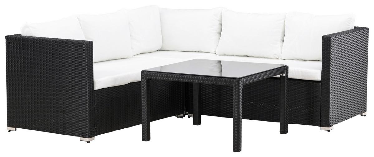 Loungegarnitur Kuba Schwarz/Weiß - Schwarz/Weiß, KONVENTIONELL, Glas/Kunststoff (59/180/64cm) - Gardenson