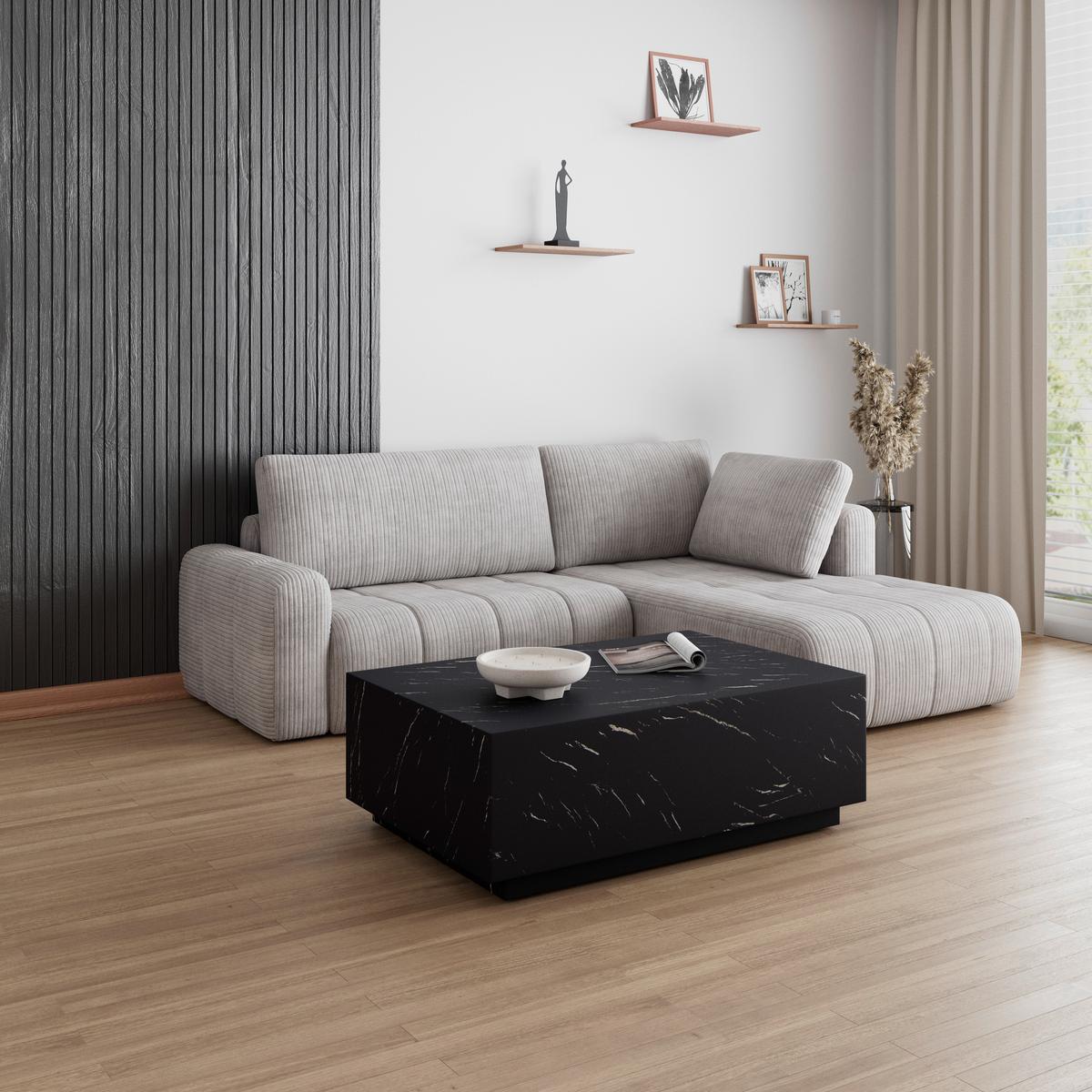 Klubska Miza Ellis, Črna, Videz Marmorja - črna, Moderno, leseni material (120/35/80cm) - Bessagi Home