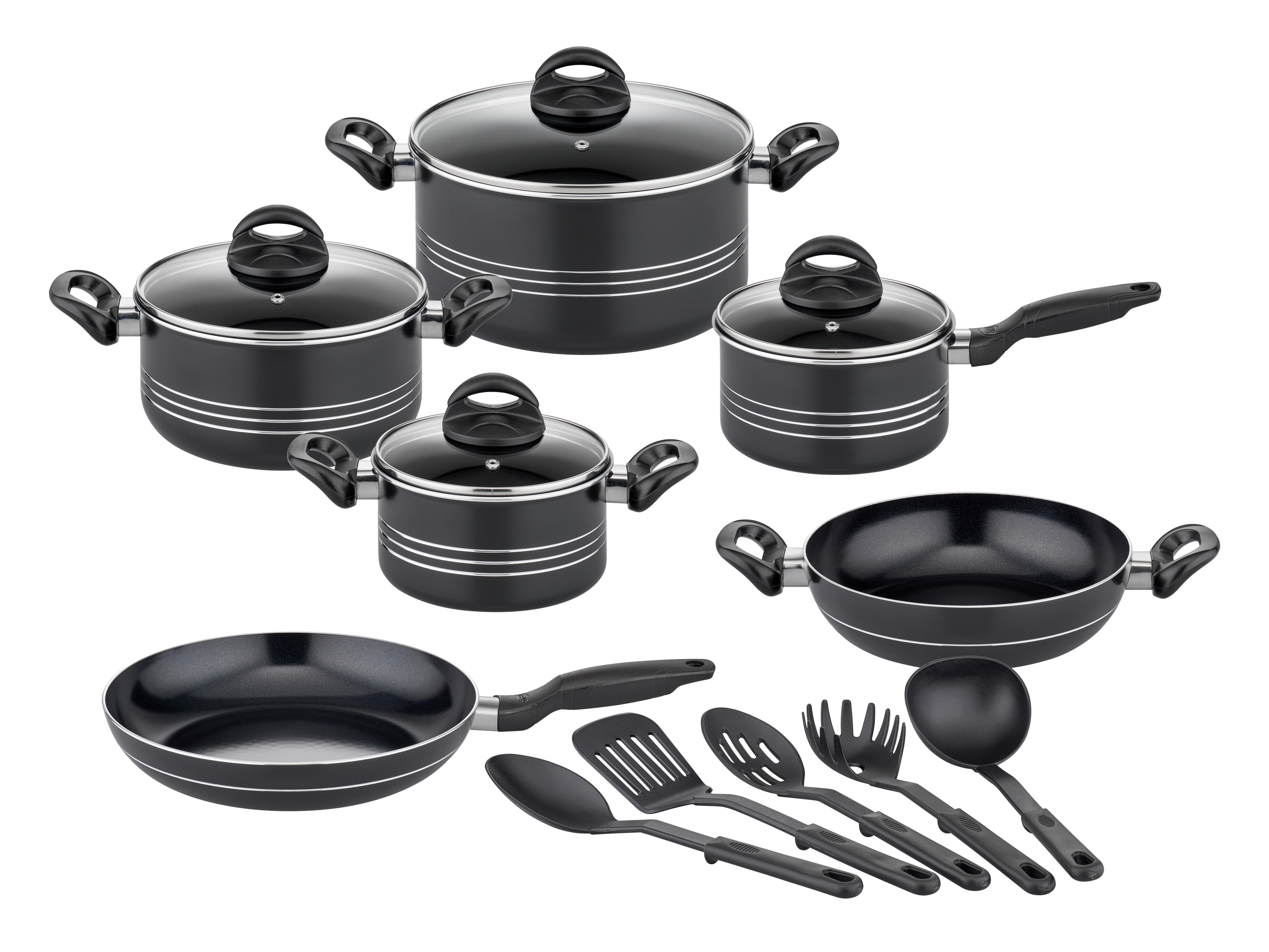 Set Posod S Kuhinjskimi Pripomočki Milano Nero - črna, Basics, kovina - GSW