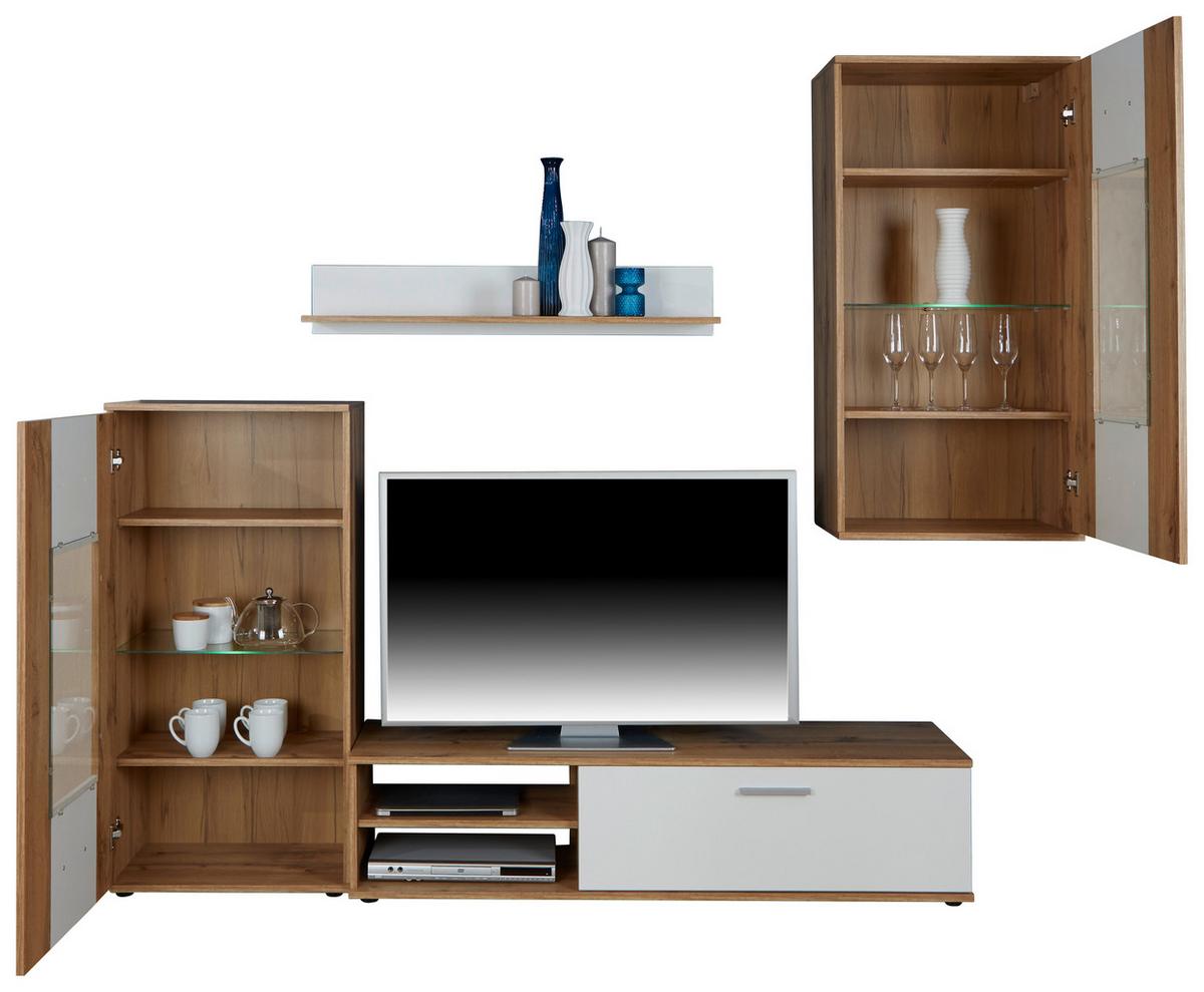 Dnevni Regal Lido, Barva Hrasta, Bela, Led - barve kroma/črna, Moderno, umetna masa/steklo (235/190/38cm) - Mömax