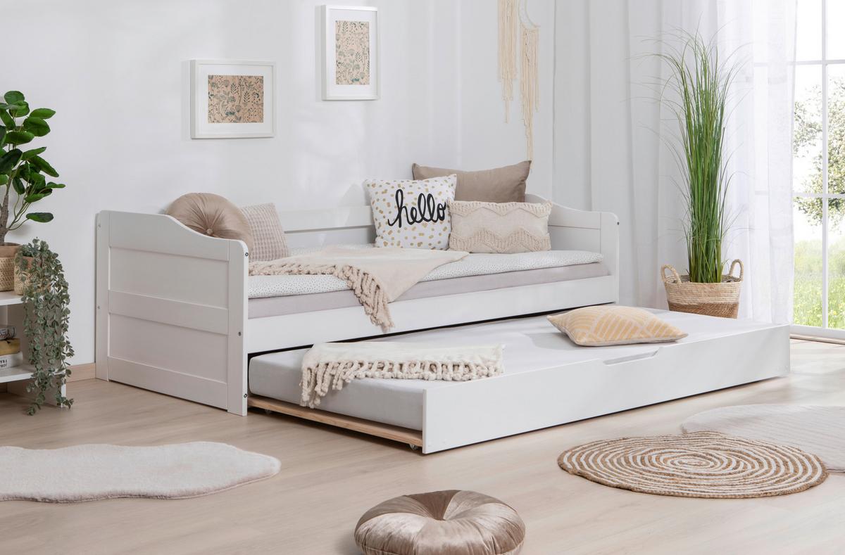 Ausziehbett Melinda ca. 204x96x63 cm Kiefer Weiß - Weiß, Natur, Holz/Kunststoff (90/200cm) - MID.YOU