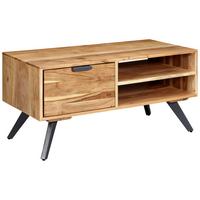 Couchtisch Holz massiv inkl. offenes Fach + Schublade - Naturfarben/Grau, KONVENTIONELL, Holz/Metall (95/45/45cm) - MID.YOU