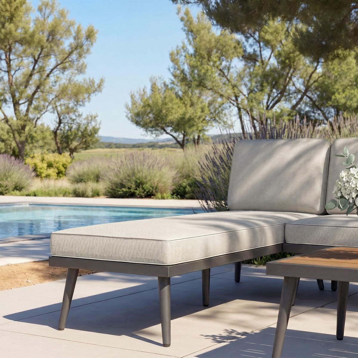 Gartenlounge Sallie Creme Akazie Metall/outdoorstoff - Creme/Naturfarben, Modern, Holz/Metall - Bessagi Garden