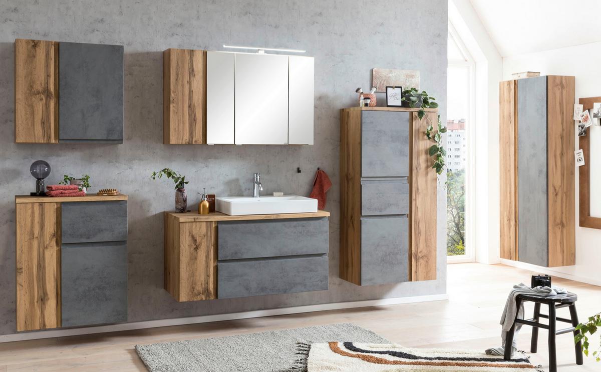 Hochschrank Varese ca. 65x180 cm Hellgrau/Eiche - Eiche Wotan/Hellgrau, MODERN, Holzwerkstoff (65/180/35cm) - Held