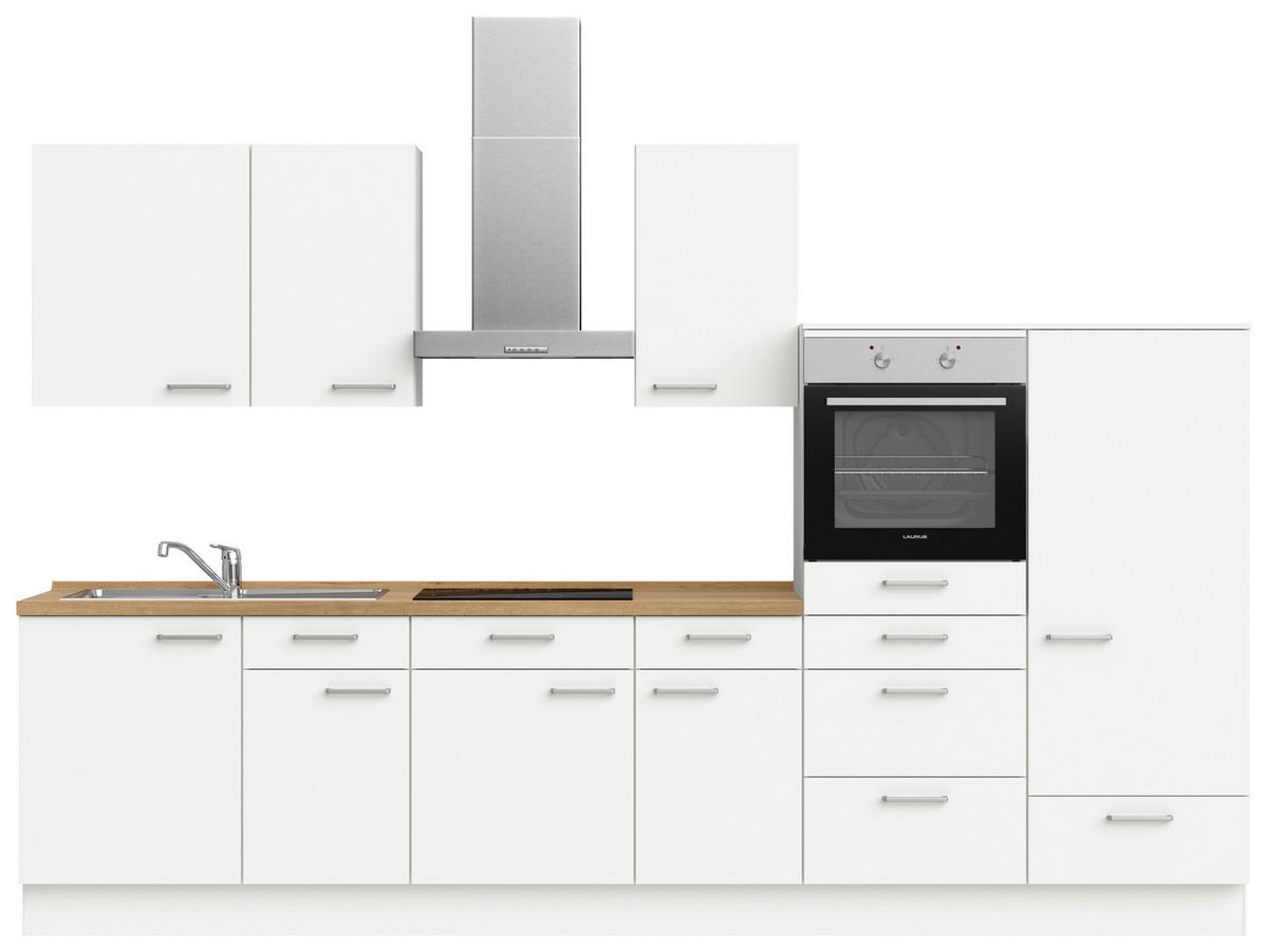 Küchenblock Touch Low m. Geräten Weiß - Edelstahlfarben/Eichefarben, MODERN, Holzwerkstoff/Metall (330cm) - Nobilia