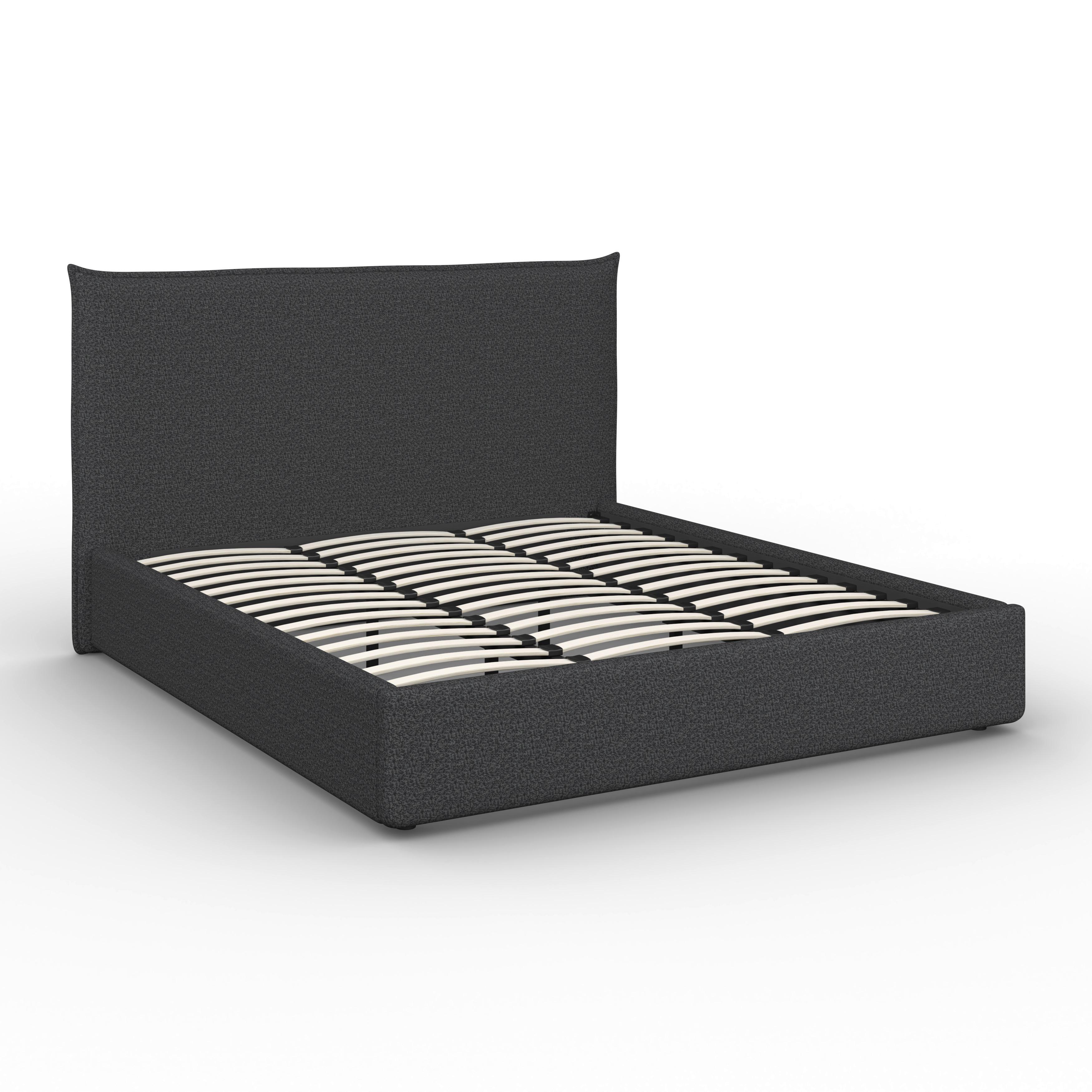 STOPPAD SÄNG ALBA - mörkgrå/svart, Modern, trä/textil (180/200cm) - Bessagi Home