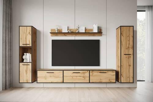 WOHNWAND BOGOTA XL WOTAN EICHE DEKOR - Eiche Wotan/Schwarz, Basics, Holzwerkstoff/Kunststoff (240/130/31cm) - MID.YOU