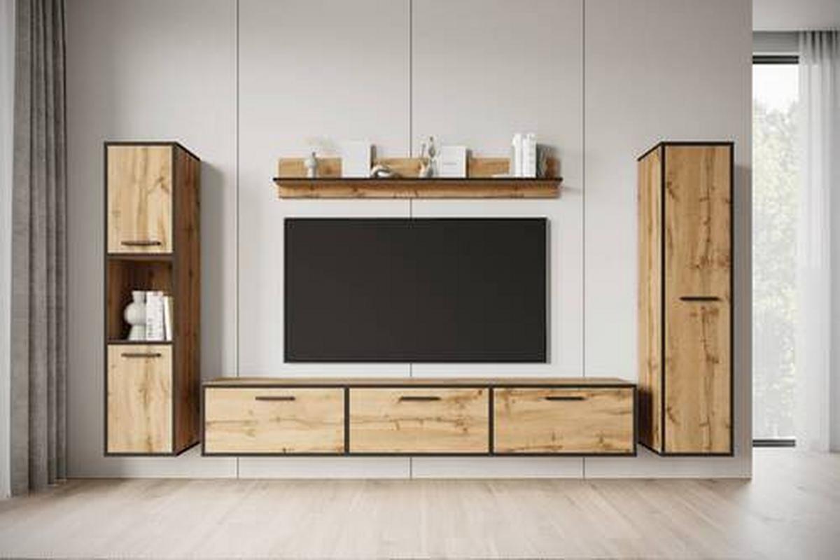 WOHNWAND BOGOTA XL WOTAN EICHE DEKOR - Eiche Wotan/Schwarz, Basics, Holzwerkstoff/Kunststoff (240/130/31cm) - MID.YOU