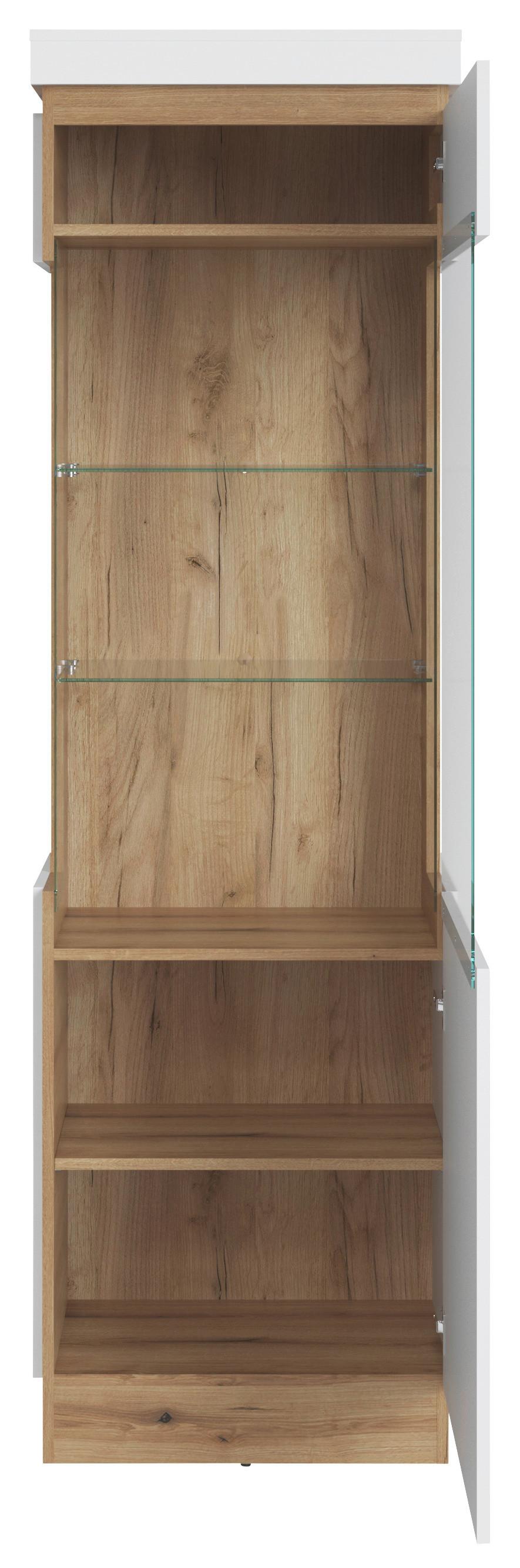 Vitrină CALABRIA - alb/culoare lemn stejar, Trend, sticlă/material pe bază de lemn (60,1/200,5/40cm) - Modern Living