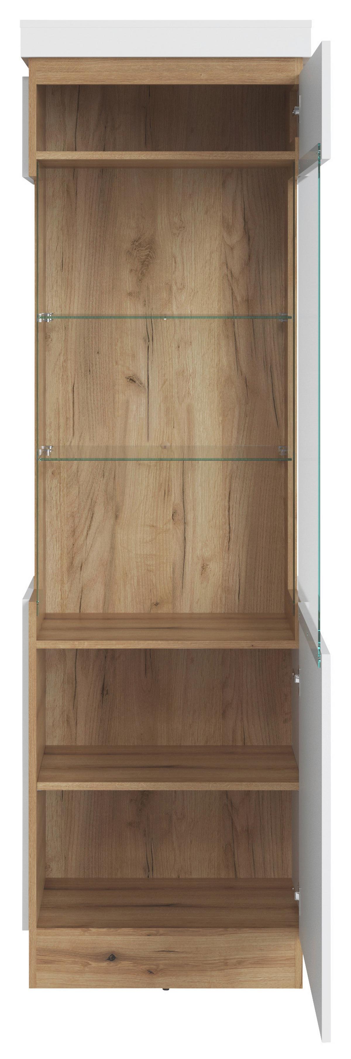 Vitrina Calabria - bijela/boje hrasta, Trend, staklo/drvni materijal (60,1/200,5/40cm) - Modern Living