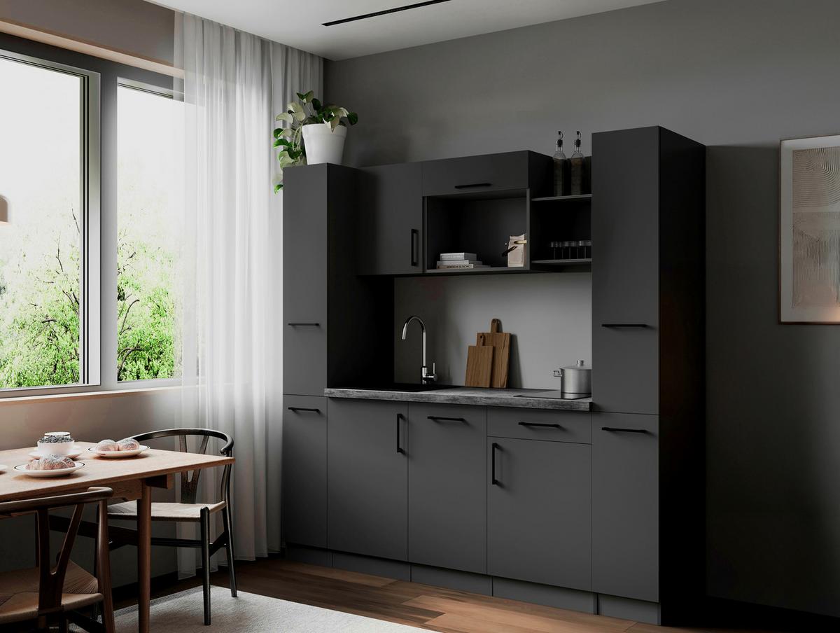 Küchenblock Oliver m. Geräten Grau - Grau, Trend, Holzwerkstoff/Metall (205cm) - Respekta