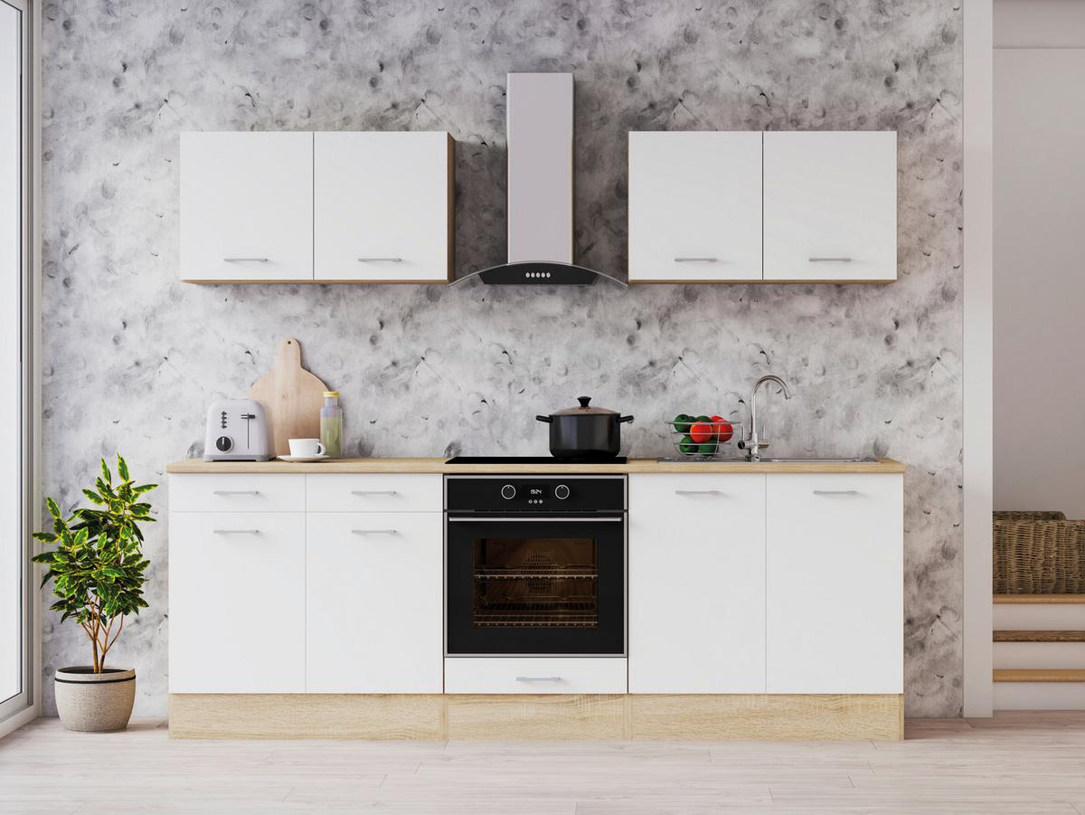 Konyhablokk Omega - Sonoma tölgy/fehér, Konventionell, faalapú anyag (240/204/60cm) - Best Price