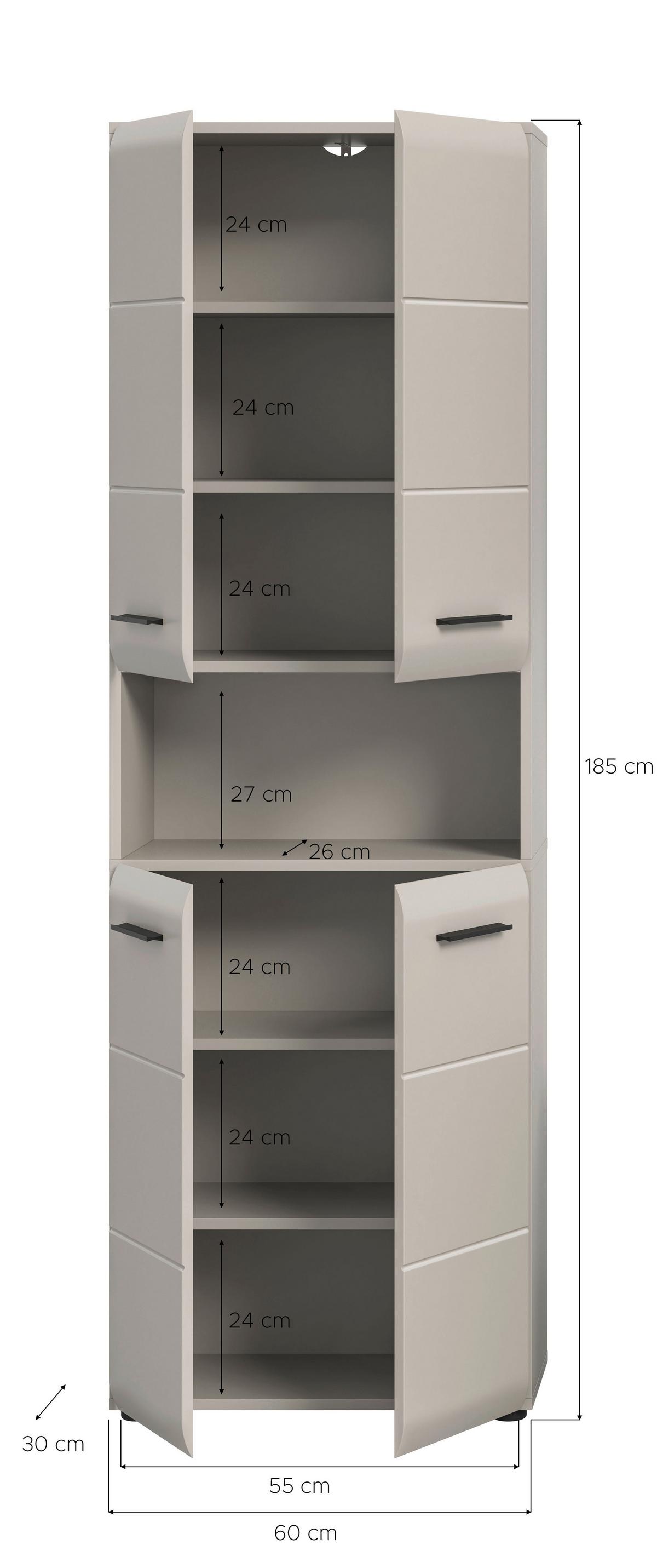Hochschrank Ice Kaschmir - Kaschmir/Schwarz, Trend, Holzwerkstoff/Kunststoff (60/185/30cm) - MID.YOU