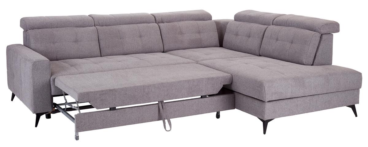 Sedežna Garnitura Barletta, Siva, Ležišče, Predal - črna, Moderno, kovina/tekstil (289/228cm) - Premium Living