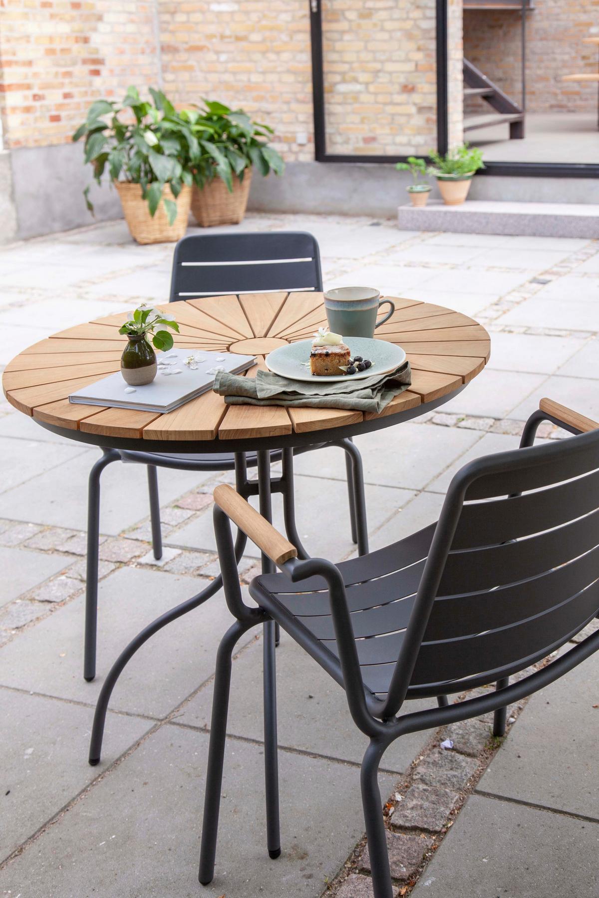 Gartentischgruppe Parc Anthrazit/Teak 3-tlg. - Anthrazit/Teakfarben, Natur, Holz/Metall (120/120/80cm) - Gardenson