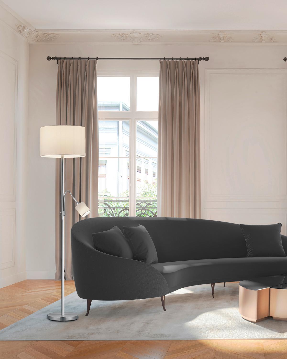 LAMPA STOJĄCA 403900201 HOTEL - biały/kolor niklowy, Konventionell, metal/tkanina (40/170cm) - Trio Leuchten