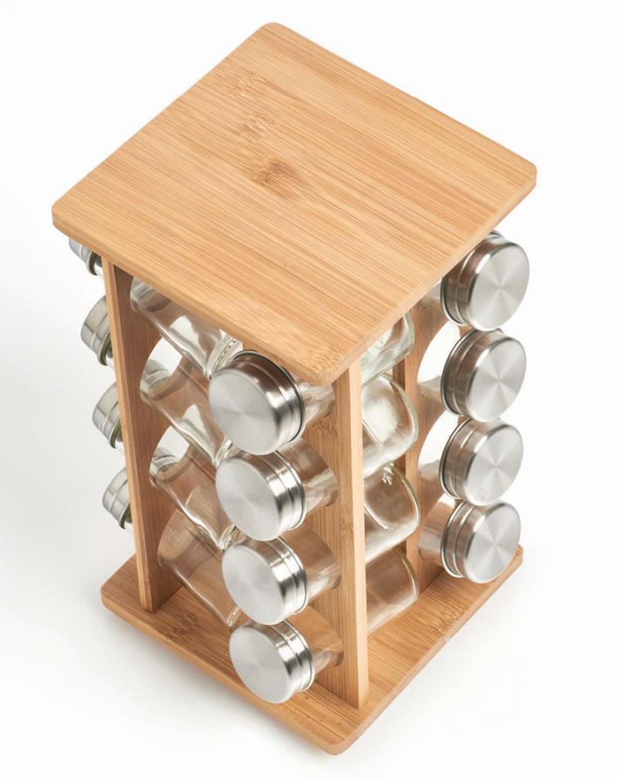 Gewürzkarussell Naturfarben 16 Stk. Gläser - Transparent/Naturfarben, Basics, Glas/Holz (18/18/30cm) - Zeller Present
