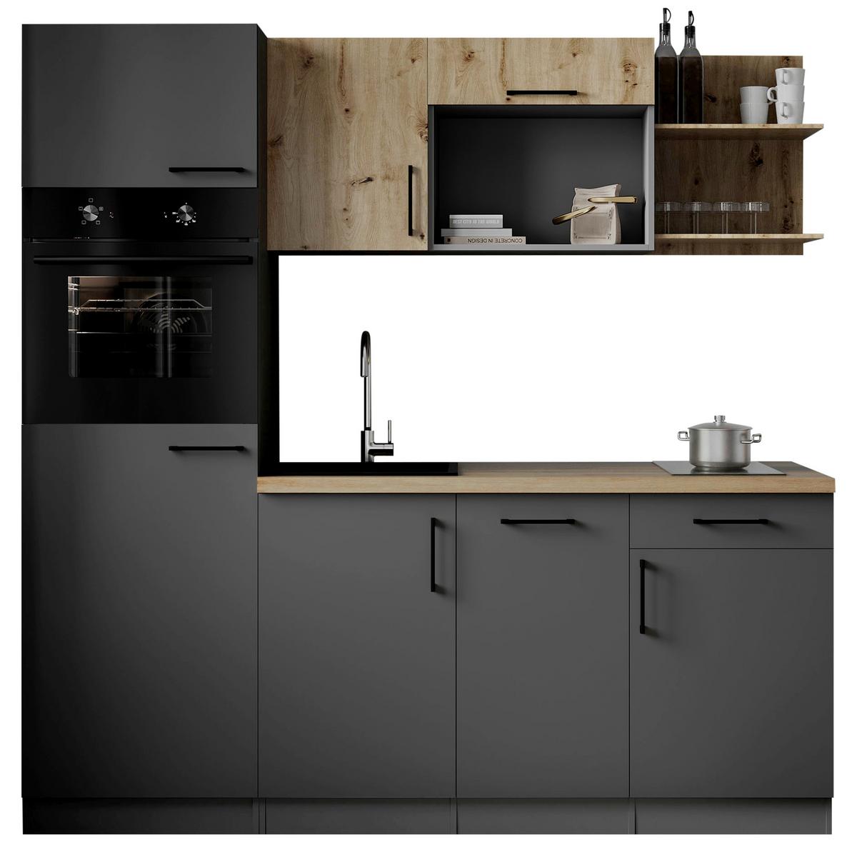 Küchenblock Oliver m. Geräten Grau - Eiche Artisan/Grau, Trend, Holzwerkstoff/Metall (205cm) - Respekta
