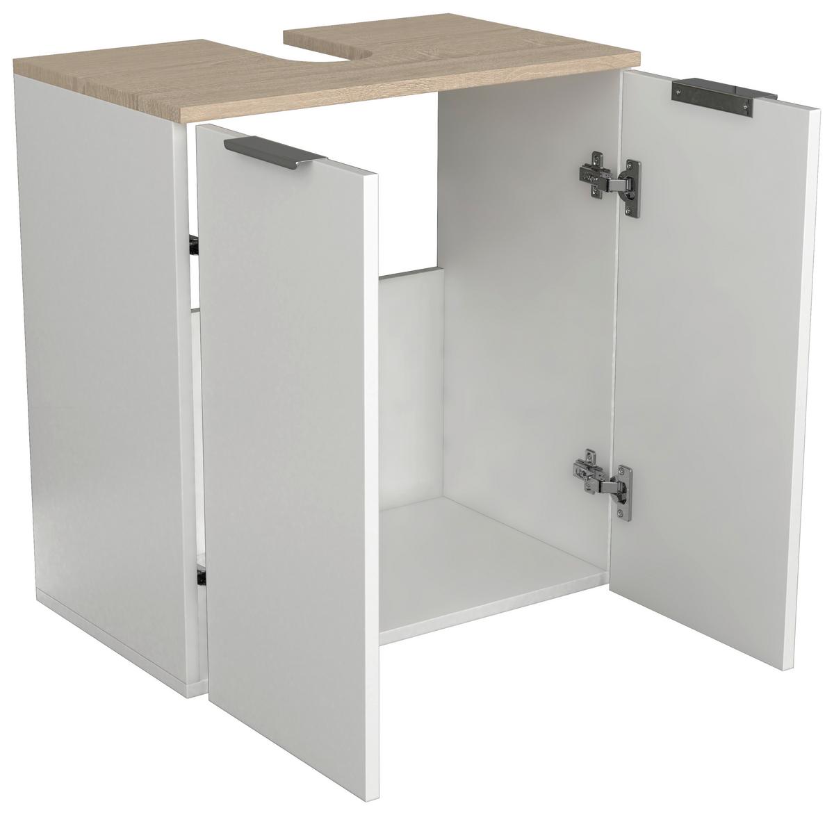 Waschbeckenunterschrank Donali ca. 56x60 cm Weiß/Eiche - Silberfarben/Weiß, MODERN, Holzwerkstoff/Metall (56/60/34cm) - MID.YOU