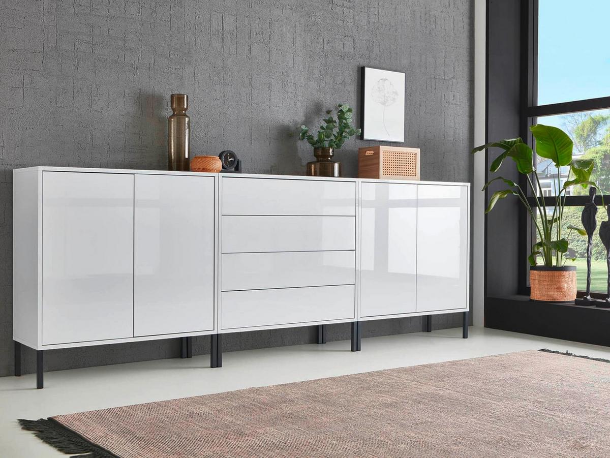 Sideboard Mailand Set 5 Weiß - Weiß Hochglanz/Anthrazit, MODERN, Holzwerkstoff/Metall (237/86/33cm) - MID.YOU