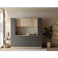 Küchenblock Ingrid m. Gerät Grau - Eichefarben/Alufarben, Design, Holzwerkstoff/Kunststoff (210cm) - Respekta
