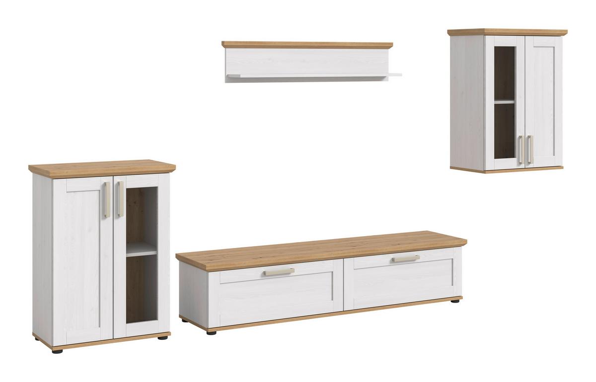 Dnevni Regal Verona, Bela, Barva Macesna, 4-Delni - srebrne barve/črna, Design, umetna masa/leseni material (316/161/40cm) - Livetastic