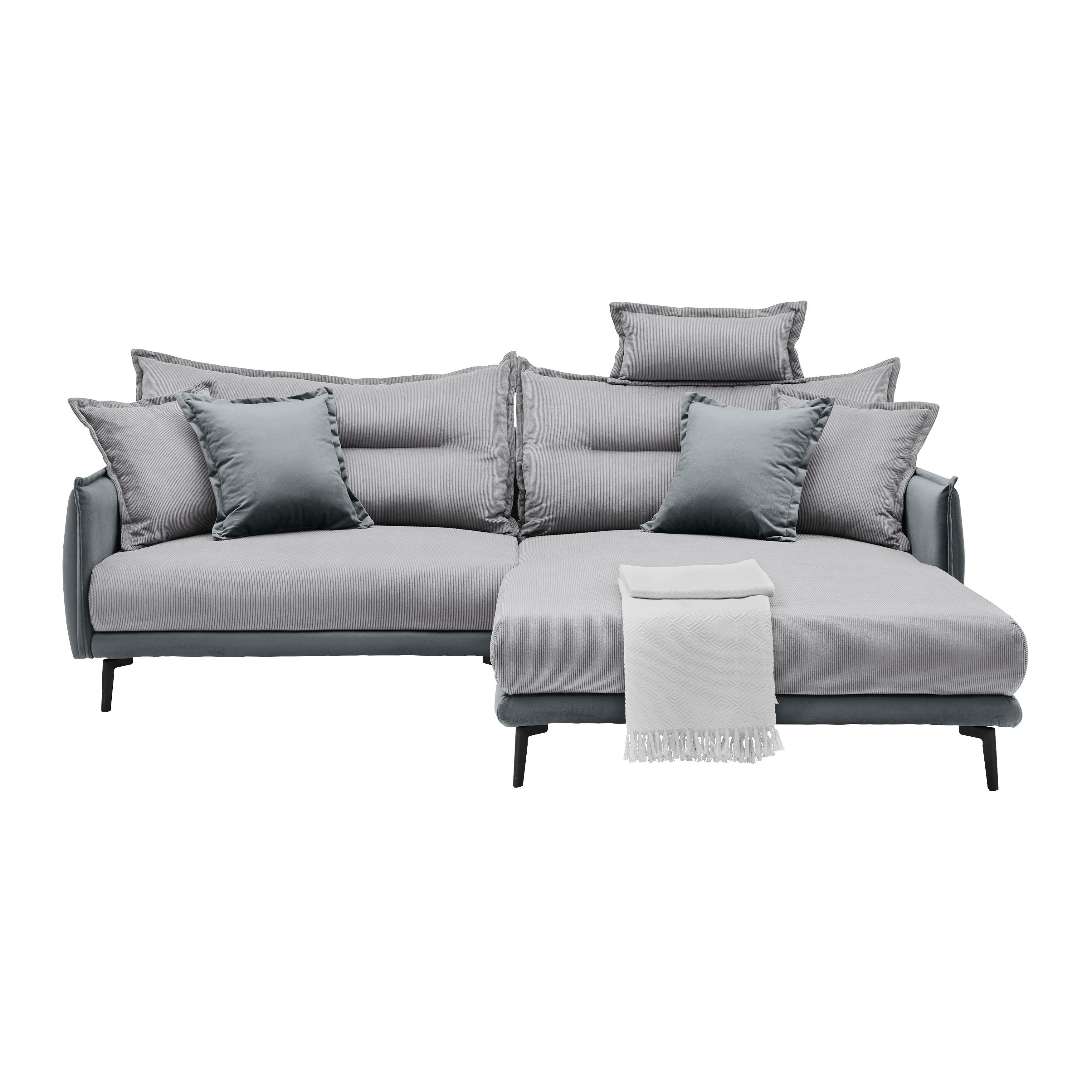 Ecksofa Nuovo Grau - Schwarz/Grau, MODERN, Textil/Metall (245/72-113/190cm) - Mömax