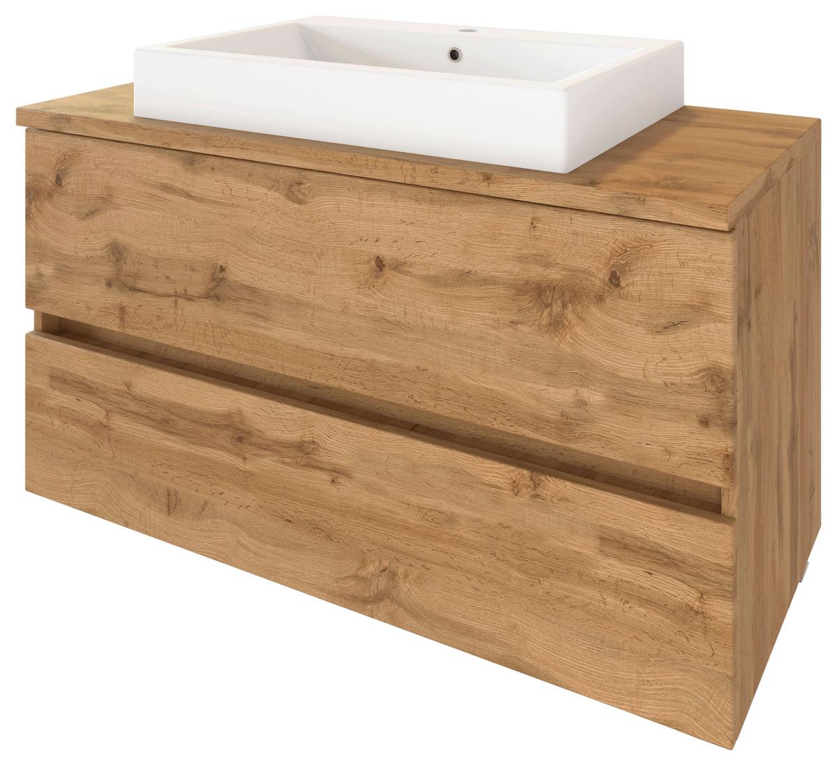 Badezimmer Pienza mit LED 3-türig ca. 100 cm Eiche Wotan - Eiche Wotan/Weiß, MODERN, Keramik/Holzwerkstoff (100cm) - Held