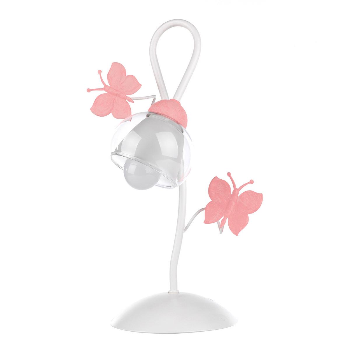 Kindertischleuchte Butterfly Weiß/Pink max. 6 Watt - Pink/Weiß, Basics, Glas/Metall (16/37cm)