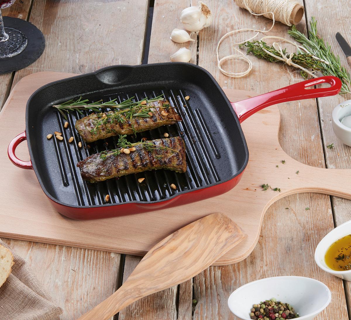 PATELNIA GRILLOWA 0407801426 - czerwony, Basics, metal (43/27,6cm) - KÜCHENPROFI