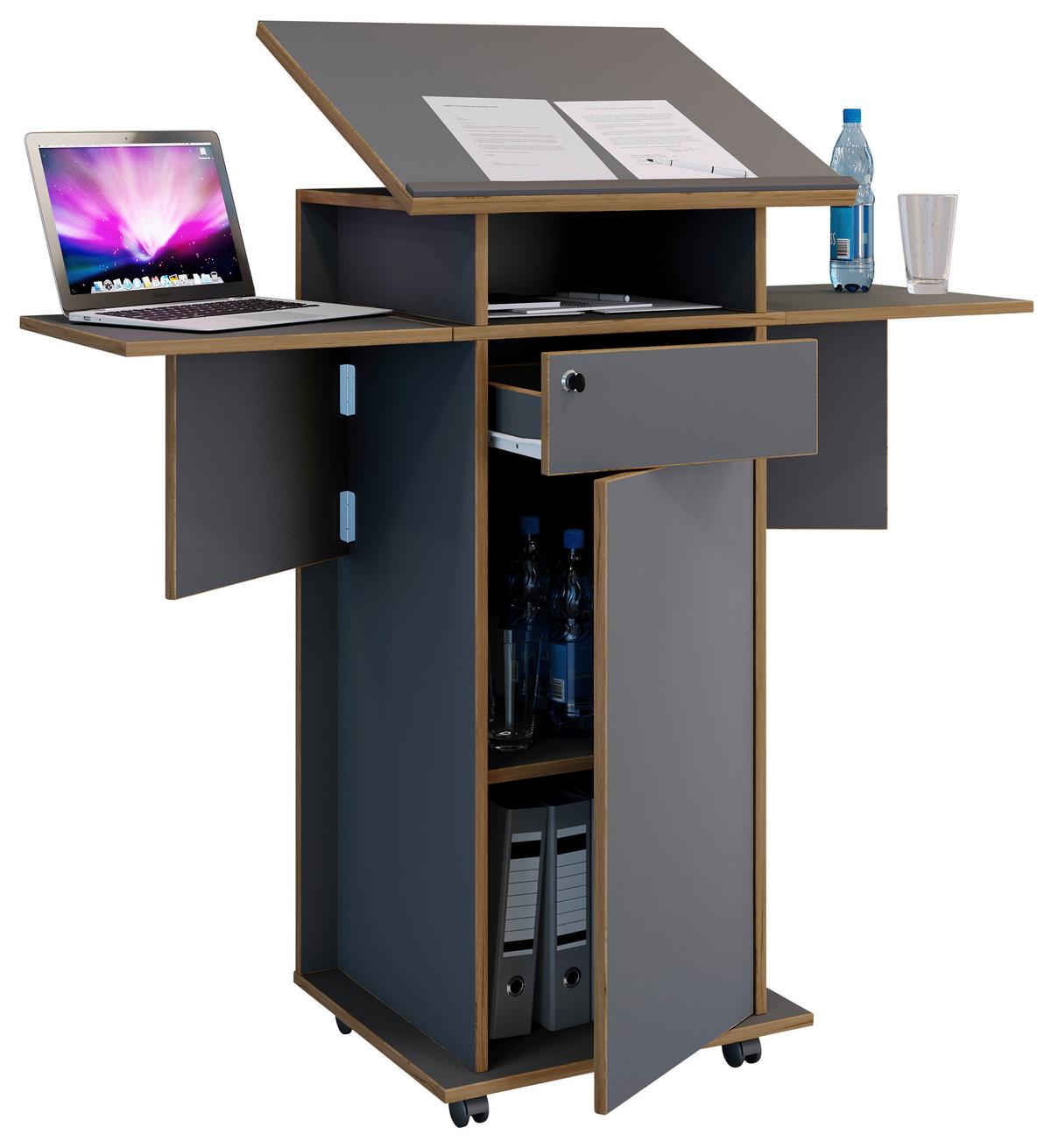 Stoječi Pult Salia L, Antracit, Barva Hrasta - medeni hrast/antracit, Design, leseni material (123/128/44cm) - MID.YOU