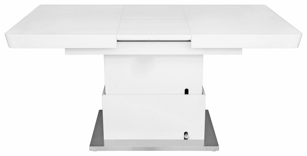 Klubska Miza Manchester, Bela, Raztegljiva, Nastavljiva - barve nerjavečega jekla/bela, Moderno, kovina/leseni material (120-160/50-78/80cm)