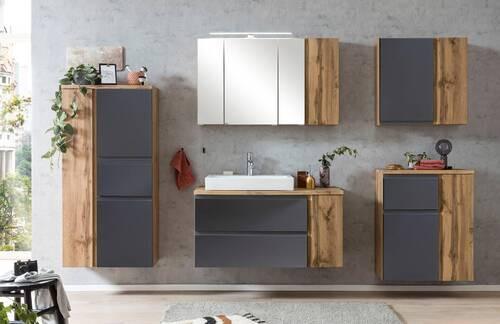Midischrank Varese ca. 65x130 cm Grau/Eiche - Eiche Wotan/Silberfarben, MODERN, Holzwerkstoff/Kunststoff (65/130/35cm) - Held