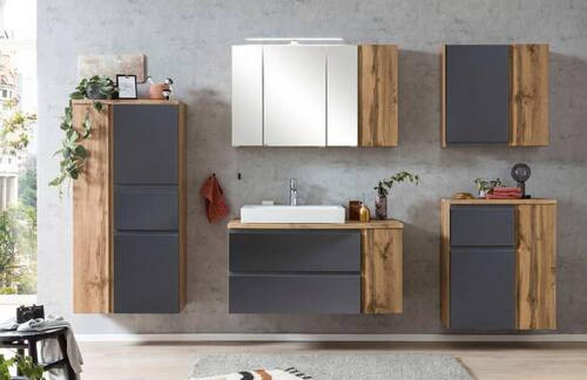 Midischrank Varese ca. 65x130 cm Grau/Eiche - Eiche Wotan/Silberfarben, MODERN, Holzwerkstoff/Kunststoff (65/130/35cm) - Held