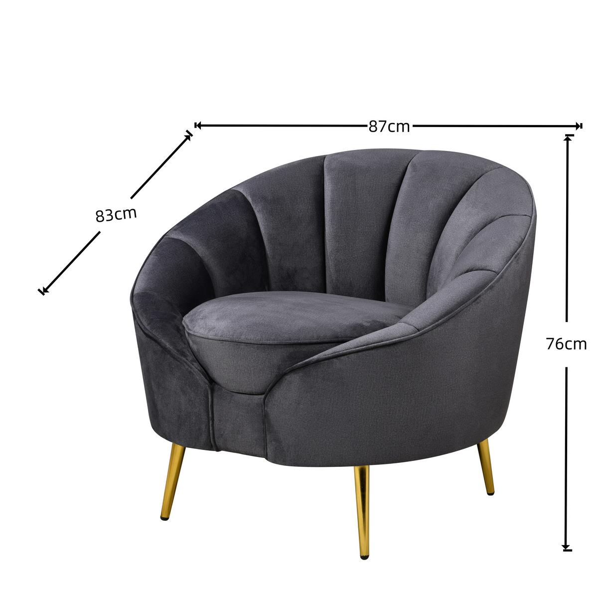 Fotelj Stella, Temno Siva - temno siva/barve medenine, Design, kovina/tekstil (87/76/82cm) - Livetastic