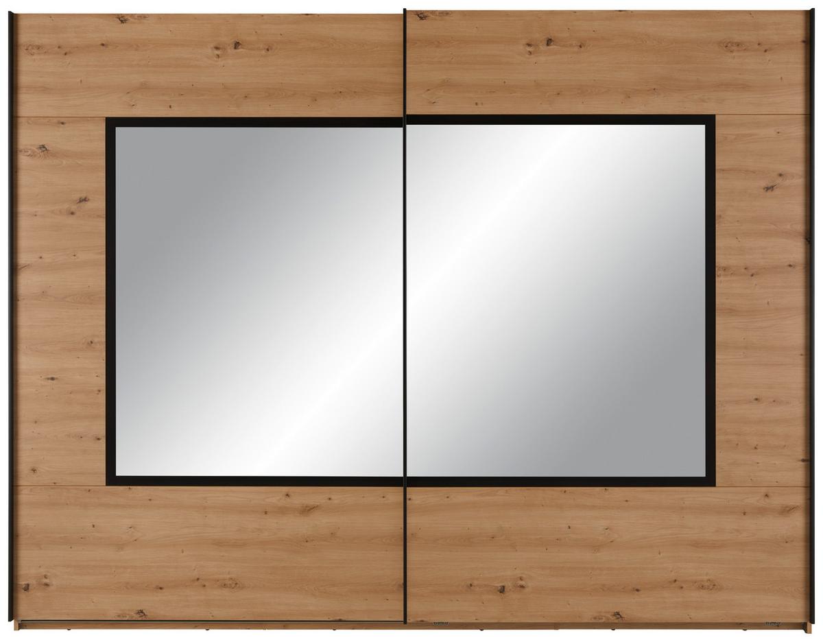 Schwebetürenschrank in Schwarz/Eichefarben - Eichefarben/Schwarz, Konventionell, Glas/Holzwerkstoff (270/210/60cm) - Mömax