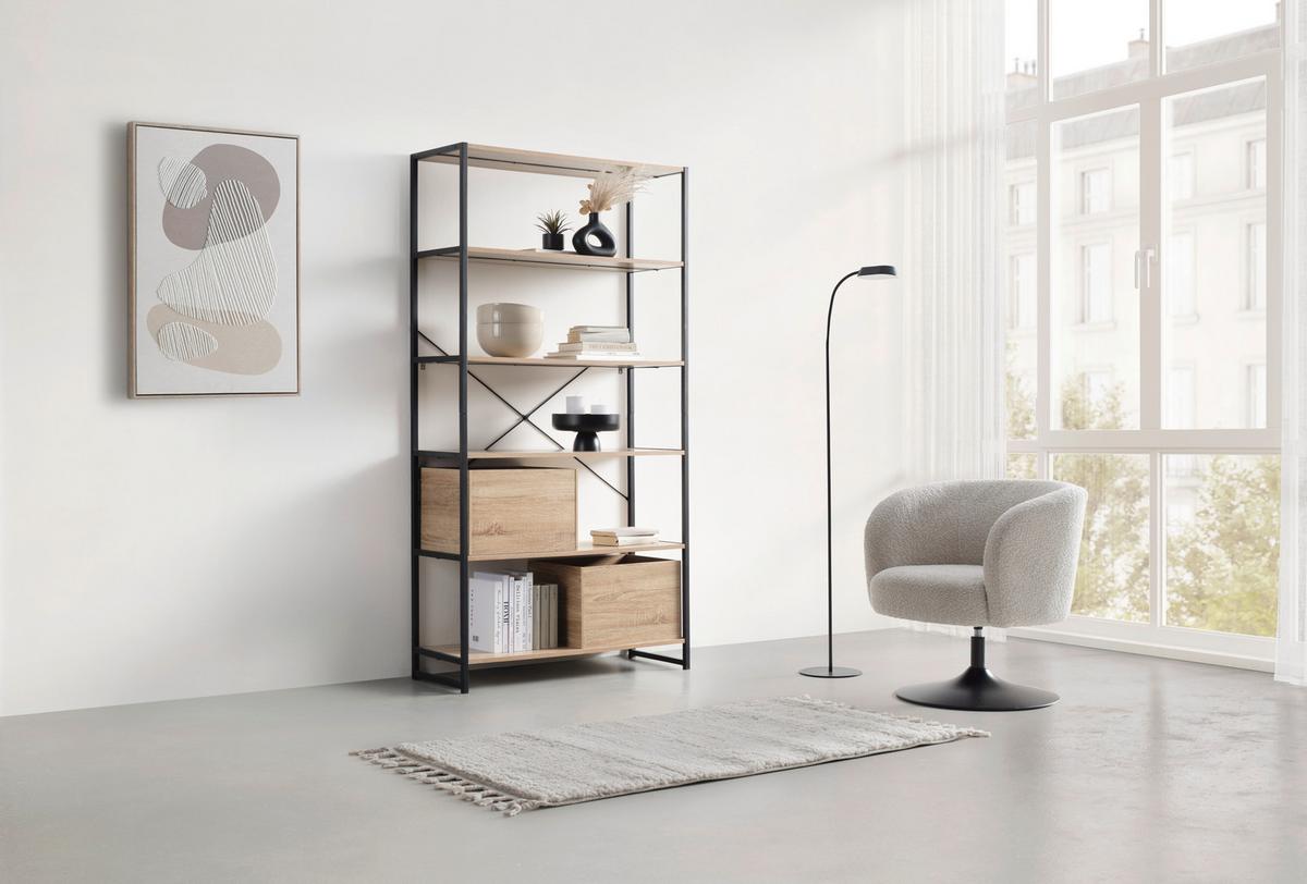 Polc 6 Tölgy Színű Polclappal Bono - fekete/Sonoma tölgy, Modern, faalapú anyag/fém (95/180/35cm) - Mömax