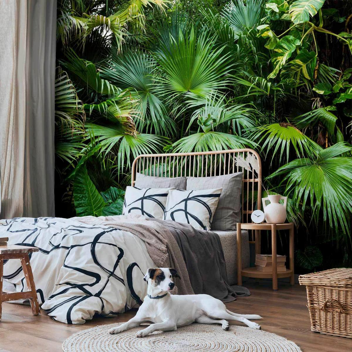 Fototapeta Sunny Jungle, 400x280cm - zelena/rjava, Trendi, tekstil (400/280cm) - artgeist