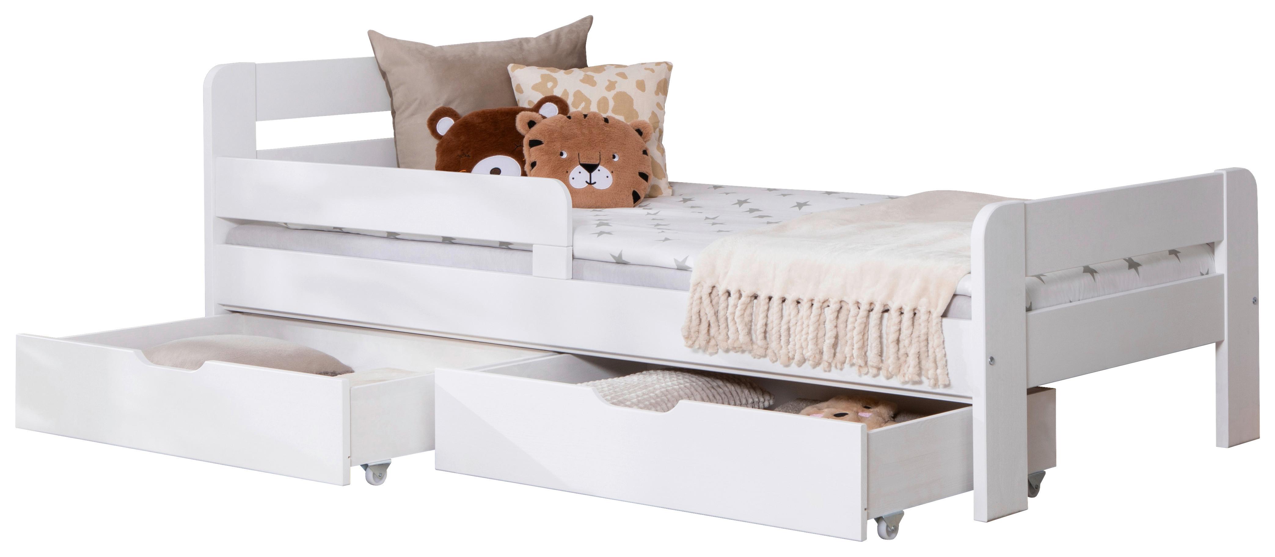 Bett Bennet mit Schubkasten ca. 90x200 Weiß - Naturfarben/Weiß, MODERN, Holz/Textil (90/200cm) - MID.YOU