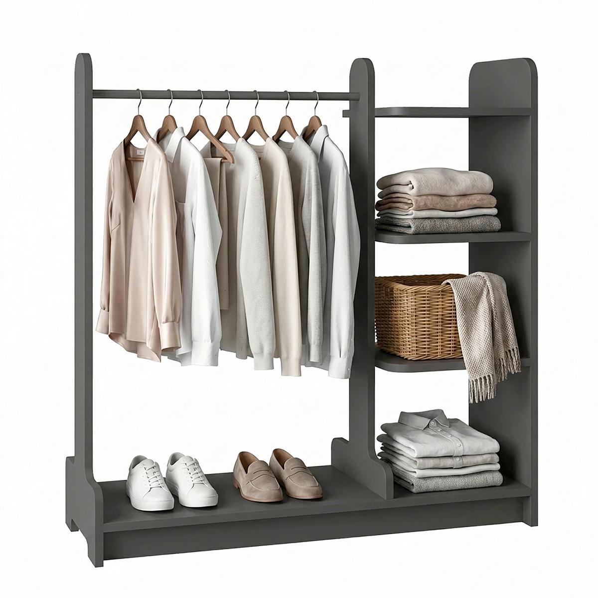 Garderobe Lempu L Anthrazit - Anthrazit, MODERN, Holzwerkstoff/Metall (106/110/35cm) - Livetastic