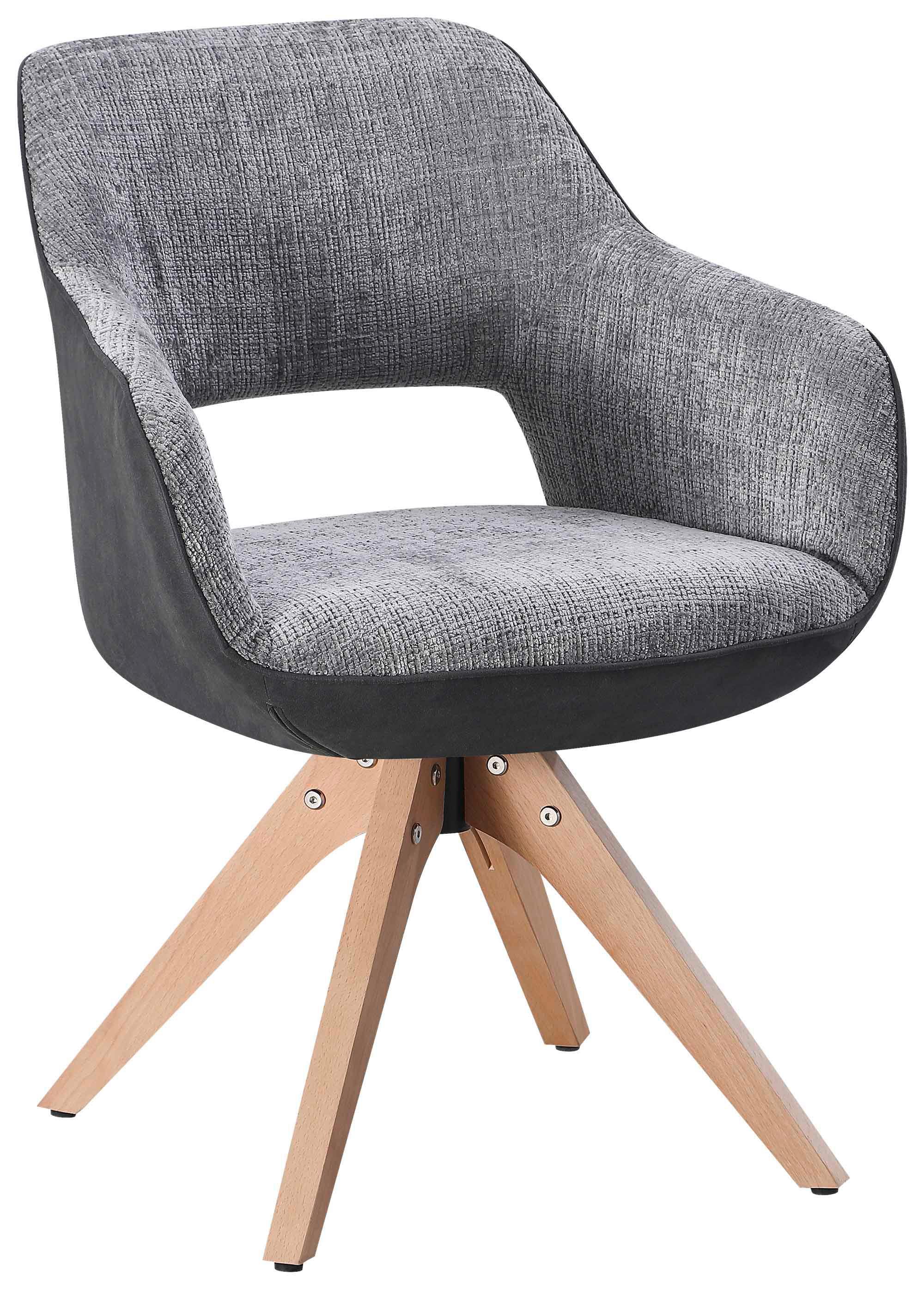 STOL MED ARMSTÖD RELAX - mörkgrå/bokfärgad, Modern, trä/textil (60/84/61cm) - Mömax